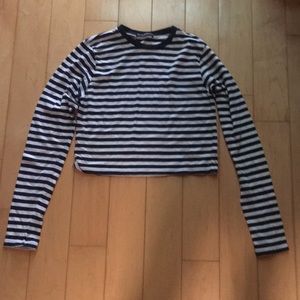Cropped long-sleeve striped shirt- Brandy Melville